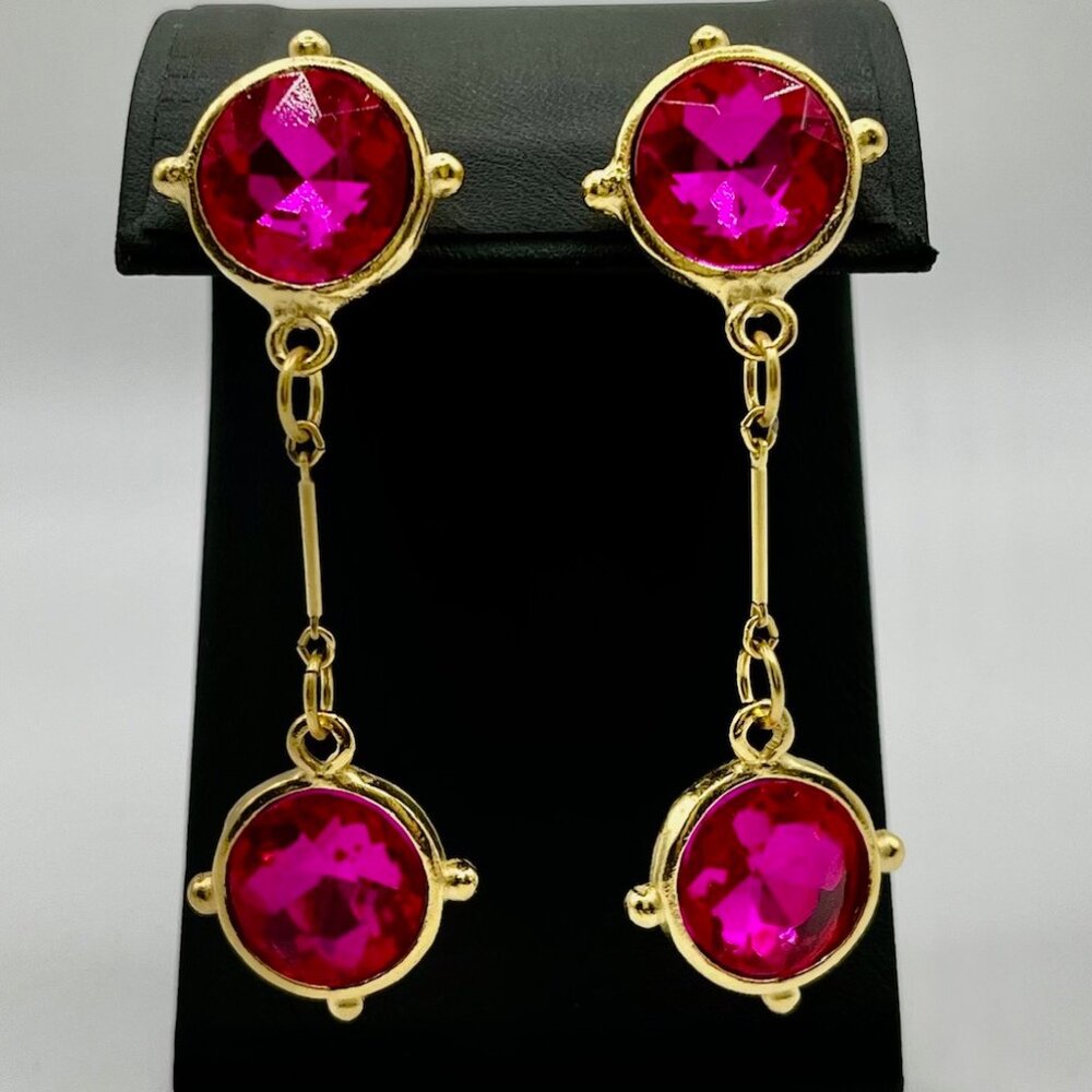 1899HP Hot Pink Stone Drop Gold Earrings by SUSAN SHAW